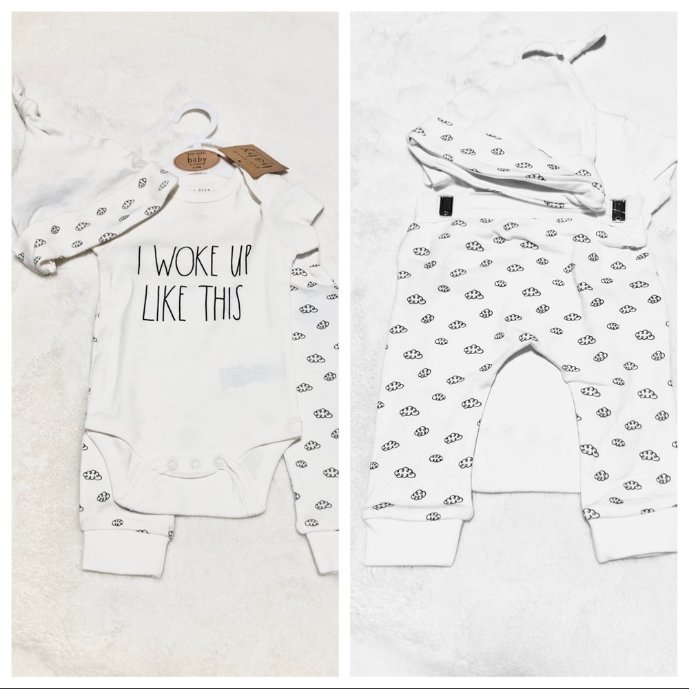 NWT Baby Rae Dunn 3pc I WOKE UP LIKE THIS Outfit